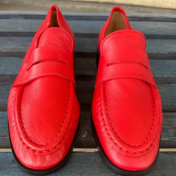 ATP Atelier Airola Womens Penny Loafer Red Leather Size 9.5 Moc-Toe Italian-Made
