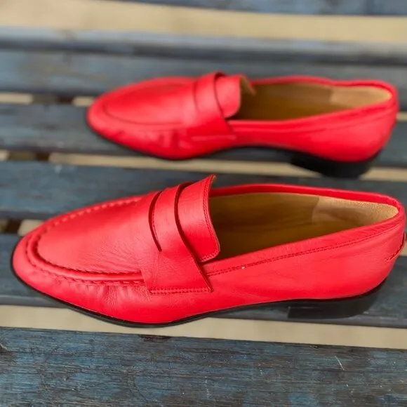 ATP Atelier Airola Womens Penny Loafer Red Leather Size 9.5 Moc-Toe Italian-Made