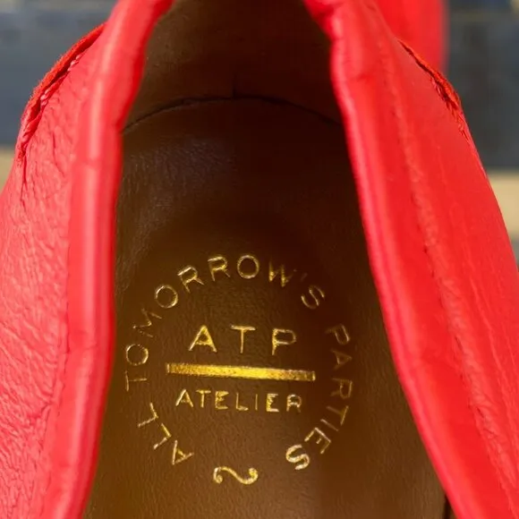 ATP Atelier Airola Womens Penny Loafer Red Leather Size 9.5 Moc-Toe Italian-Made