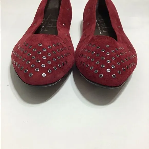 Attilio Giusti Leombruni Dark Red Leather Flats Suede New Size 38