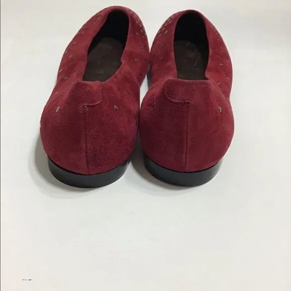 Attilio Giusti Leombruni Dark Red Leather Flats Suede New Size 38