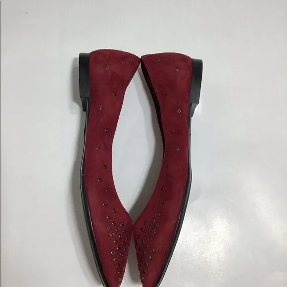 Attilio Giusti Leombruni Dark Red Leather Flats Suede New Size 38