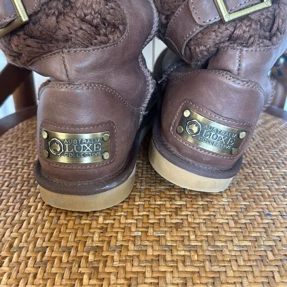 Australian Luxe Collective  Spartan brown leather Sherpa lined boots 8