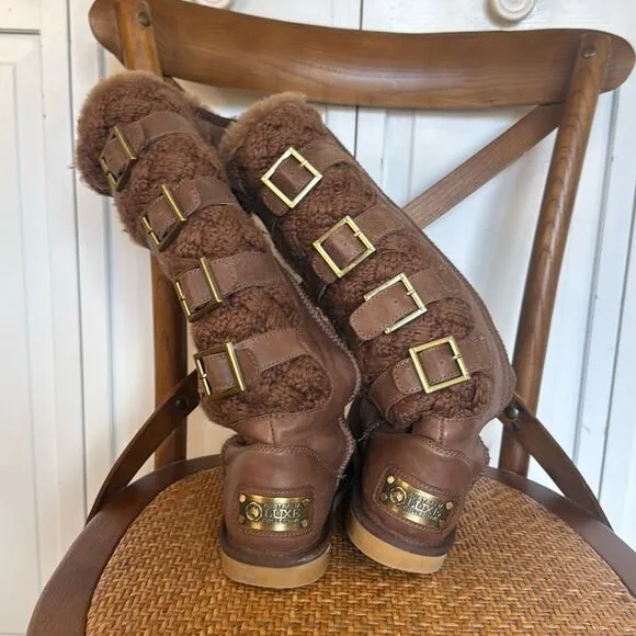 Australian Luxe Collective  Spartan brown leather Sherpa lined boots 8
