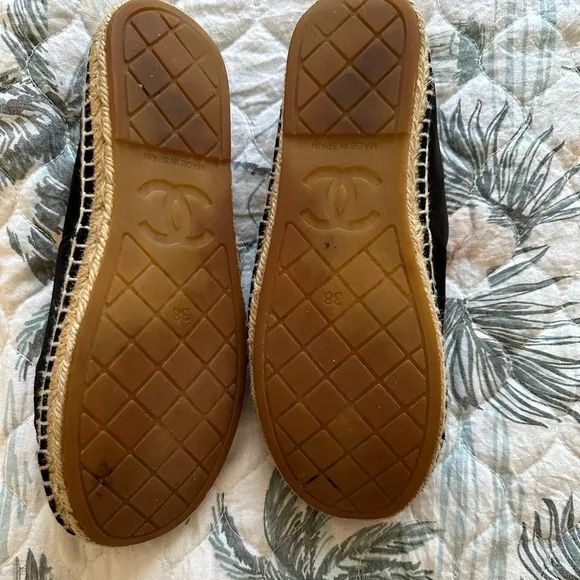 Authentic Chanel black velvet espadrilles
