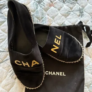 Authentic Chanel black velvet espadrilles