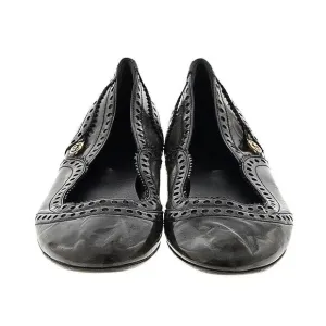 Authentic Gucci Black/Grey Brogue Leather Ballet Flats Size 40