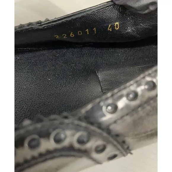Authentic Gucci Black/Grey Brogue Leather Ballet Flats Size 40