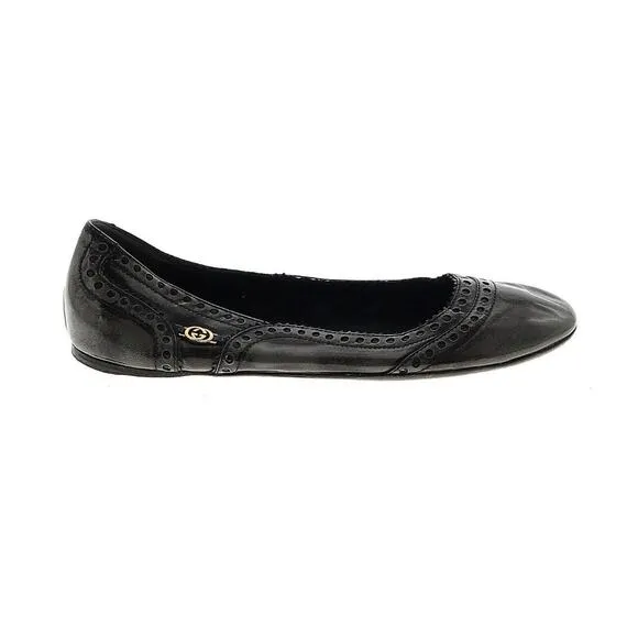 Authentic Gucci Black/Grey Brogue Leather Ballet Flats Size 40