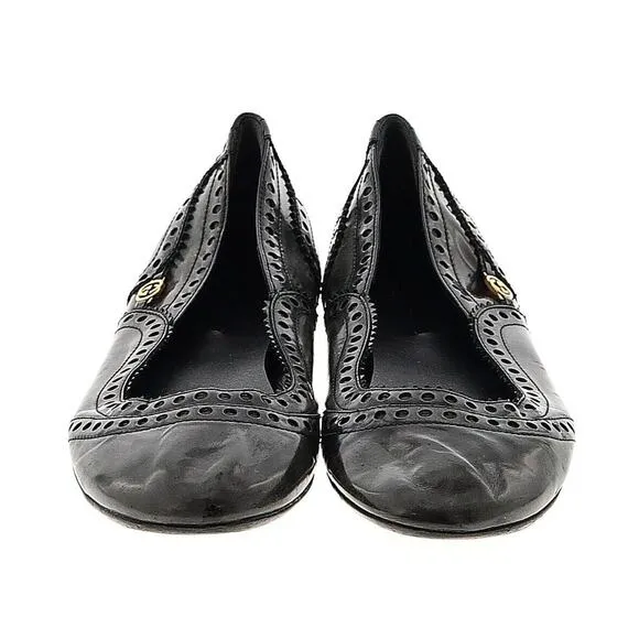 Authentic Gucci Black/Grey Brogue Leather Ballet Flats Size 40