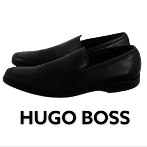 Authentic Hugo Boss signature black leather loafers sz 8.5