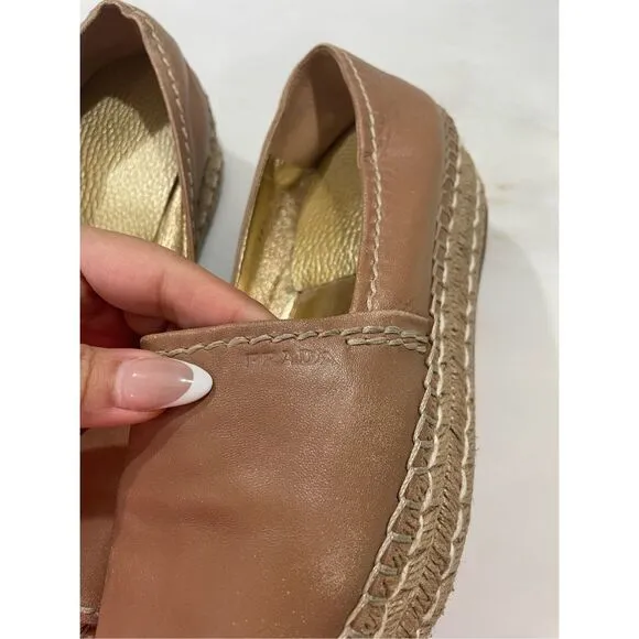 Authentic Prada Leather Espadrilles Size 38.5