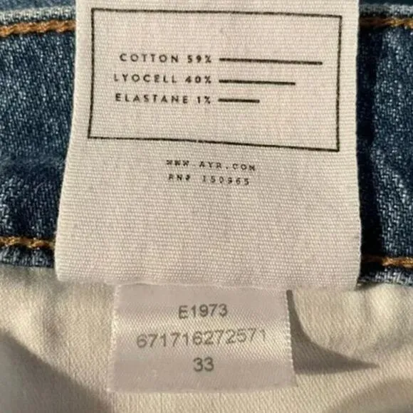 AYR Jeans Size 33 NEW The Frenchie in Blue Meet Cute Cropped Straight Leg Denim