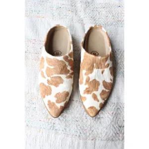 Babos Brown Cow Fur Calf Moo Hair Slide Pointed Toe Shoes Slides Babouche Size 6