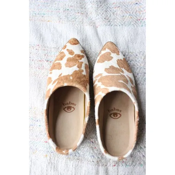 Babos Brown Cow Fur Calf Moo Hair Slide Pointed Toe Shoes Slides Babouche Size 6