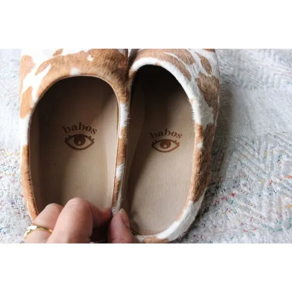 Babos Brown Cow Fur Calf Moo Hair Slide Pointed Toe Shoes Slides Babouche Size 6