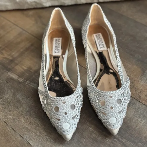 Badgley Mischka Cream Flats with Intricate Cutout Details