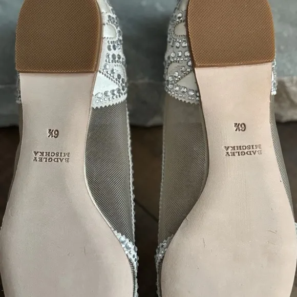 Badgley Mischka Cream Flats with Intricate Cutout Details