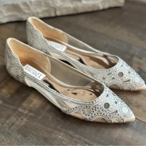 Badgley Mischka Cream Flats with Intricate Cutout Details