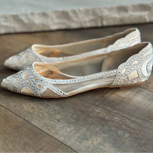 Badgley Mischka Cream Flats with Intricate Cutout Details