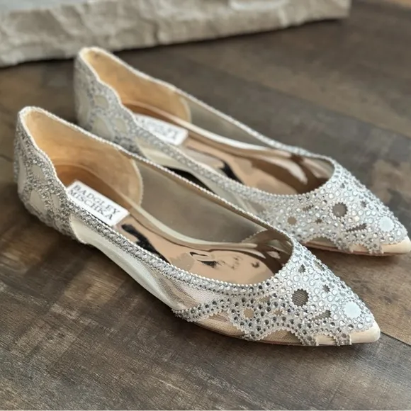 Badgley Mischka Cream Flats with Intricate Cutout Details