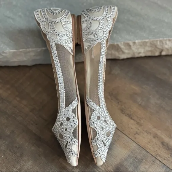 Badgley Mischka Cream Flats with Intricate Cutout Details