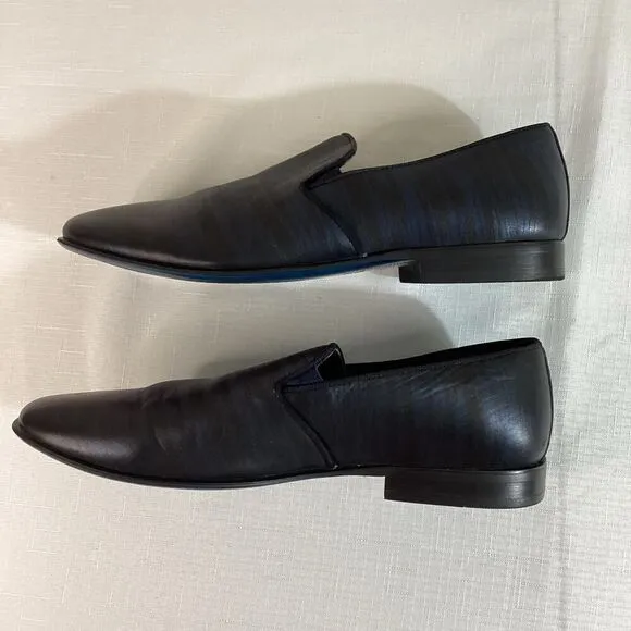Badgley Mischka Men's Black and metallic Blue Leather Loafers Size 8.5