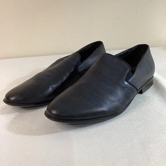 Badgley Mischka Men's Black and metallic Blue Leather Loafers Size 8.5