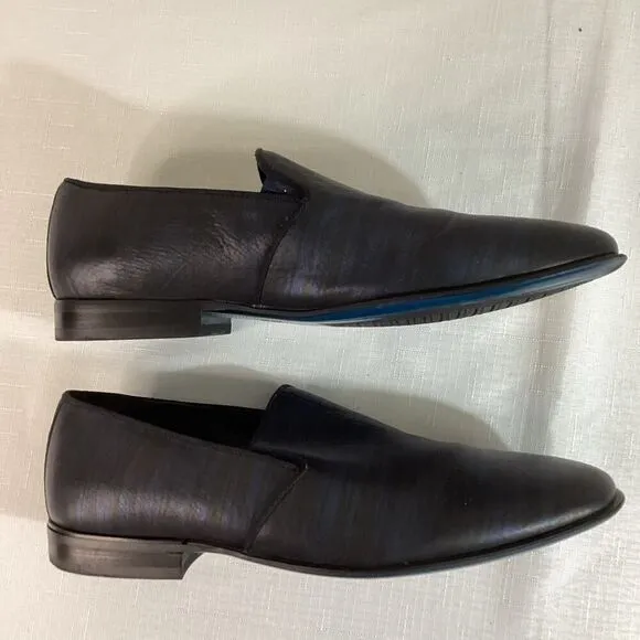 Badgley Mischka Men's Black and metallic Blue Leather Loafers Size 8.5