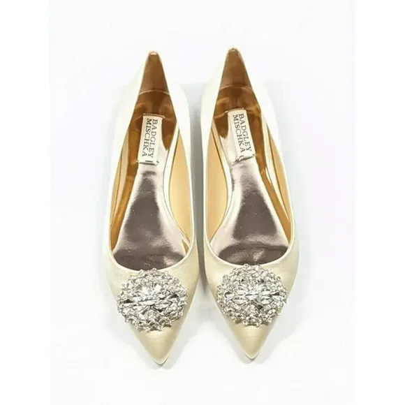 Badgley Mischka Women's Davis Embellished Ivory Satin Flats Size 6.5 (MSRP $195)
