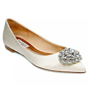 Badgley Mischka Women's Davis Embellished Ivory Satin Flats Size 6.5 (MSRP $195)