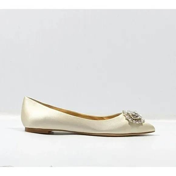 Badgley Mischka Women's Davis Embellished Ivory Satin Flats Size 6.5 (MSRP $195)