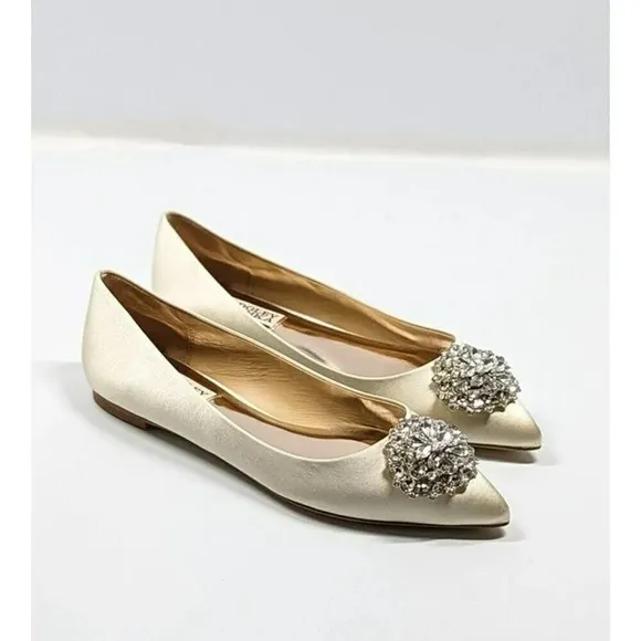 Badgley Mischka Women's Davis Embellished Ivory Satin Flats Size 6.5 (MSRP $195)