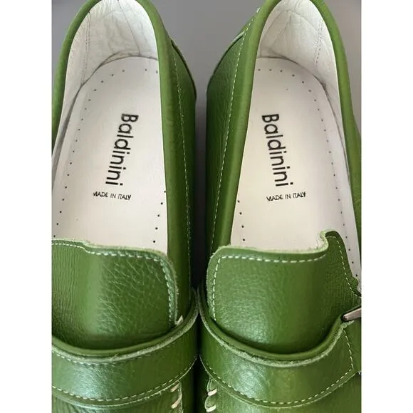 Baldinini Green Leather Loafer Driver Style Men's Casual Size 43 US 10