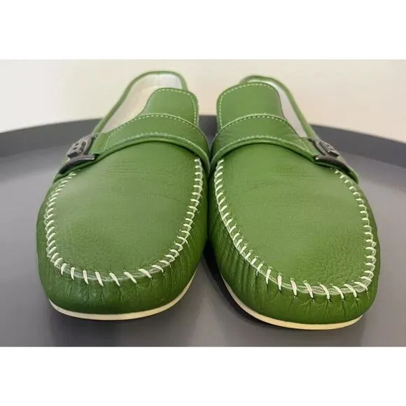 Baldinini Green Leather Loafer Driver Style Men's Casual Size 43 US 10