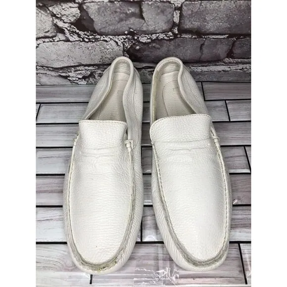 Baldinini White Leather Casual Penny Loafers Driving Shoes Men’s Sz 42EU/9M US