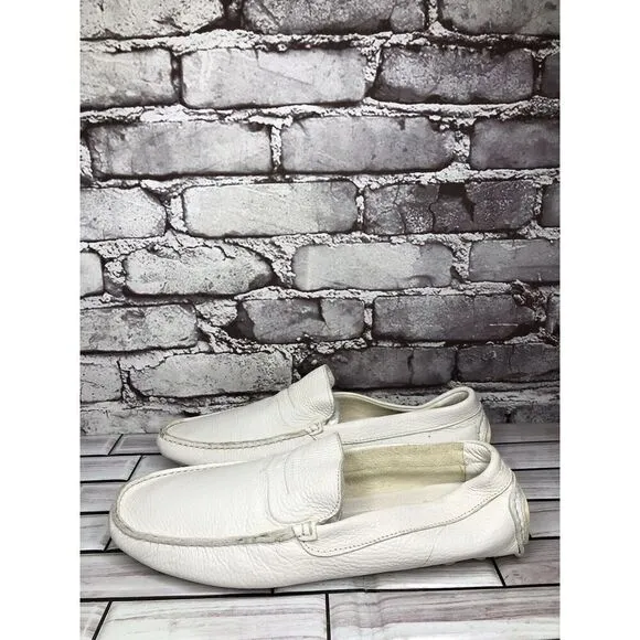 Baldinini White Leather Casual Penny Loafers Driving Shoes Men’s Sz 42EU/9M US