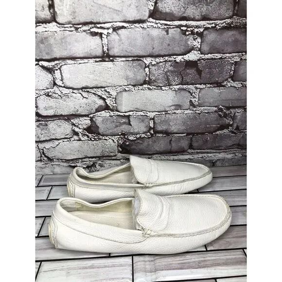 Baldinini White Leather Casual Penny Loafers Driving Shoes Men’s Sz 42EU/9M US