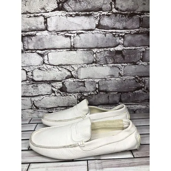 Baldinini White Leather Casual Penny Loafers Driving Shoes Men’s Sz 42EU/9M US