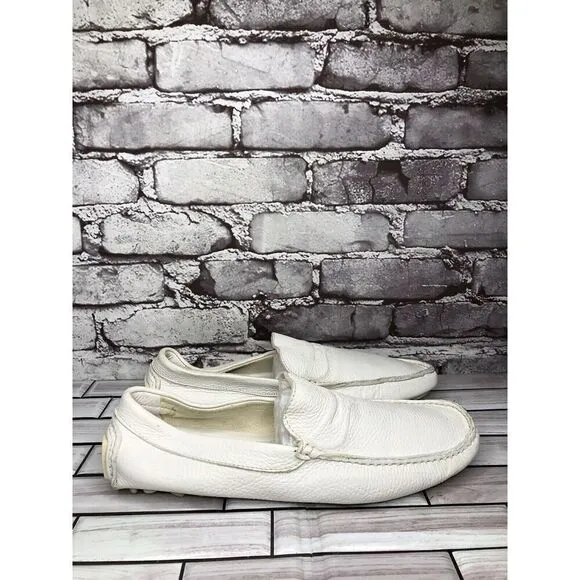 Baldinini White Leather Casual Penny Loafers Driving Shoes Men’s Sz 42EU/9M US