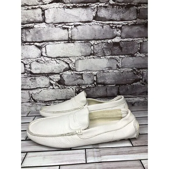 Baldinini White Leather Casual Penny Loafers Driving Shoes Men’s Sz 42EU/9M US