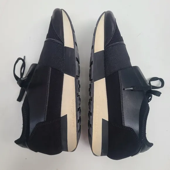 BALENCIAGA Black &amp; White Modern Sneaker Leather, Suede Sneaks Lace-up 8