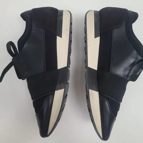BALENCIAGA Black &amp; White Modern Sneaker Leather, Suede Sneaks Lace-up 8