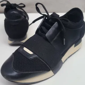 BALENCIAGA Black &amp; White Modern Sneaker Leather, Suede Sneaks Lace-up 8