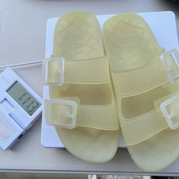 Balenciaga Mallorca Slides Sz 38 US 8 Lime Jelly Buckle Strap Designer Sandals