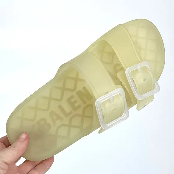Balenciaga Mallorca Slides Sz 38 US 8 Lime Jelly Buckle Strap Designer Sandals
