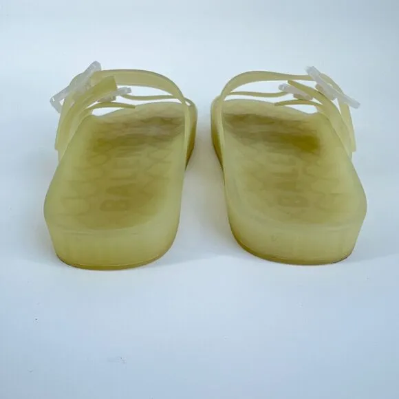 Balenciaga Mallorca Slides Sz 38 US 8 Lime Jelly Buckle Strap Designer Sandals