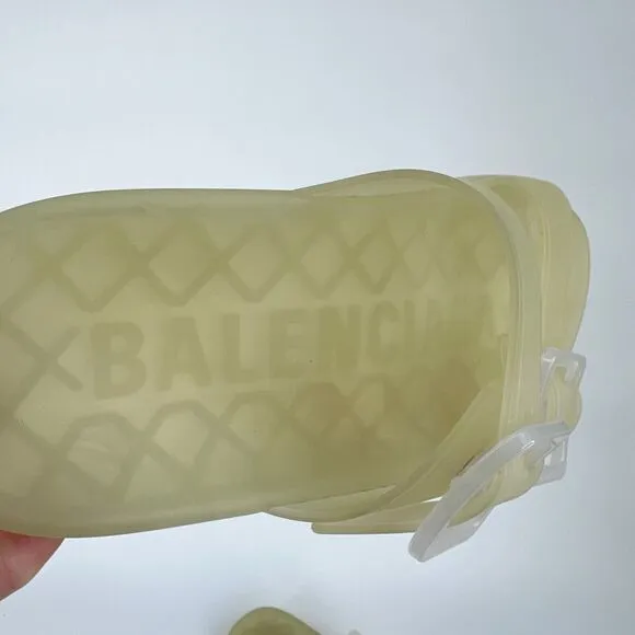 Balenciaga Mallorca Slides Sz 38 US 8 Lime Jelly Buckle Strap Designer Sandals