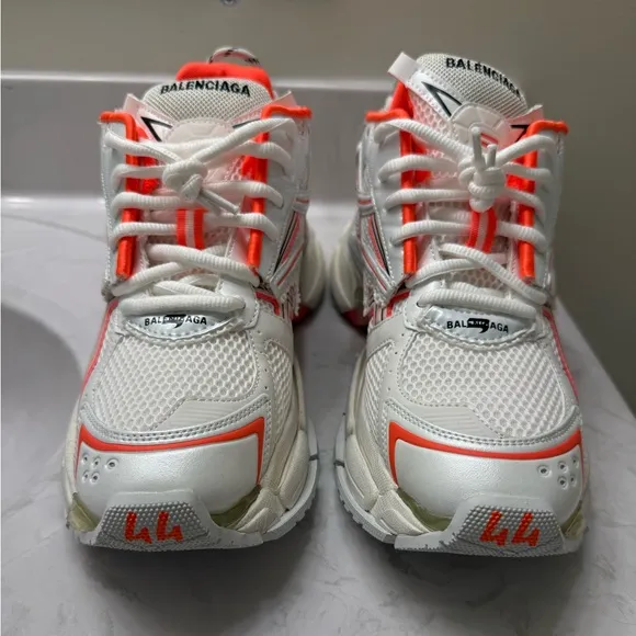 Balenciaga Men's Mesh Runner Sneakers white/orange mens size 44 US size 10.5/11
