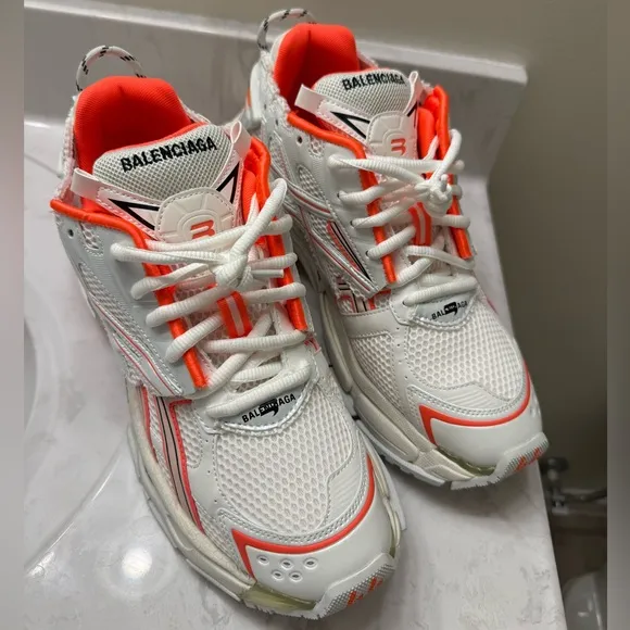Balenciaga Men's Mesh Runner Sneakers white/orange mens size 44 US size 10.5/11